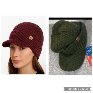 Top-Ex waterproof beanie hat M/L merino wool knit olive green wide brim unisex